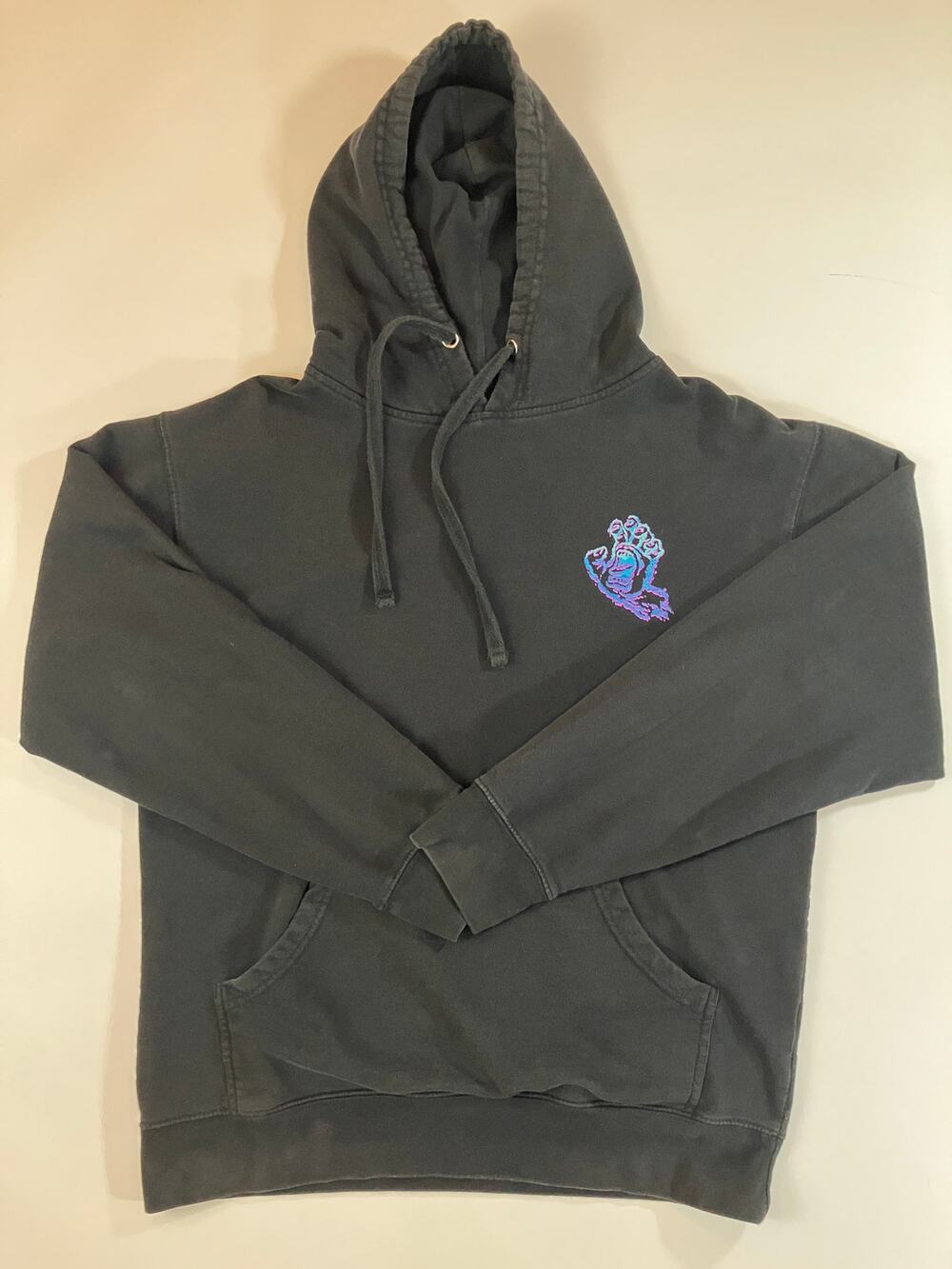 Santa Cruz Screaming Hand Hoodie Black Neon Pink Blue Skateboard Pullover